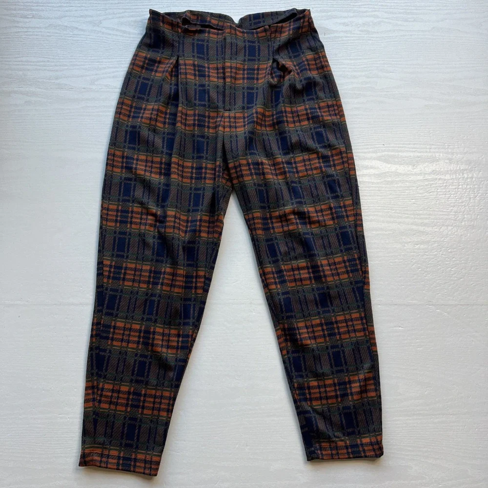 Free People Pants Womens S Brecan High Rise Pleated Plaid Ankle Crop
